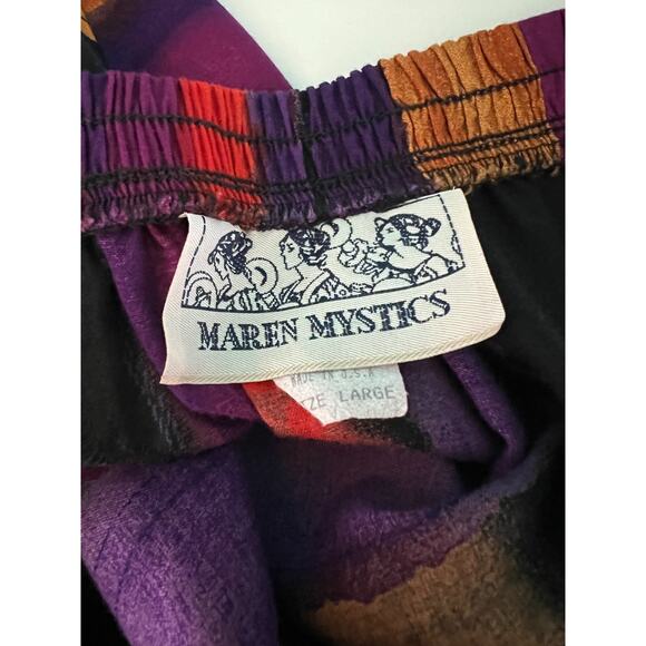 Vtg Maren Mystics Rayon Colorful Tribal Tropical Block Print Boho Midi Skirt SM - Picture 2 of 7